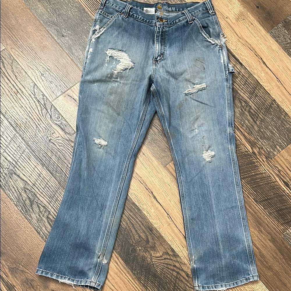 Distressed carhartt Blue Jeans